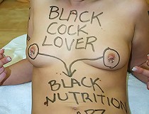 Brunette interracial marked sucks black eats sperm