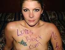 Brunette interracial marked sucks black eats sperm